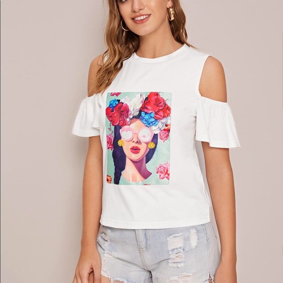 BNWT Cold Shoulder Graphic Top XL - Picture 2 of 7